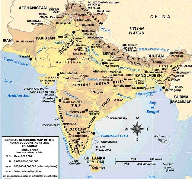 Map of the Mountains of the Indian Sub-continent