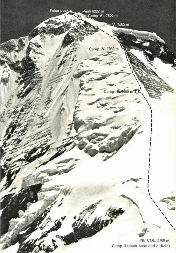 Ascent route on Mount Dhaulagiri