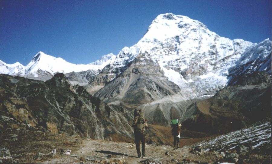 Chamlang on descent into Hongu Valley from Mera La