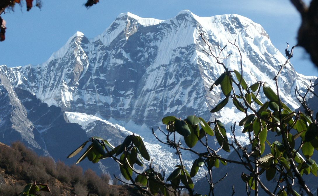 Mera Peak on descent from Zatrwa La into the Hinku Valley in the Nepal Himalaya