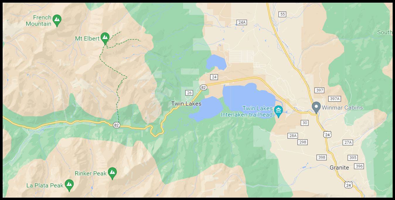 Route Map for Mount Elbert in the Sawatch Range of the Colorado Rockies