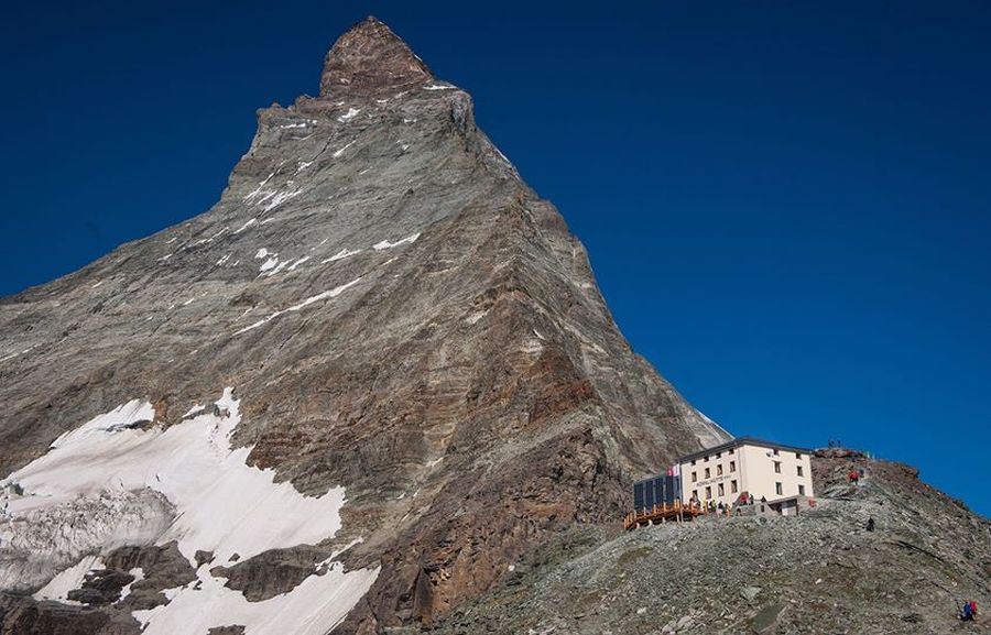 Hornli Hut beneath the Hornli Ridge of the Matterhorn