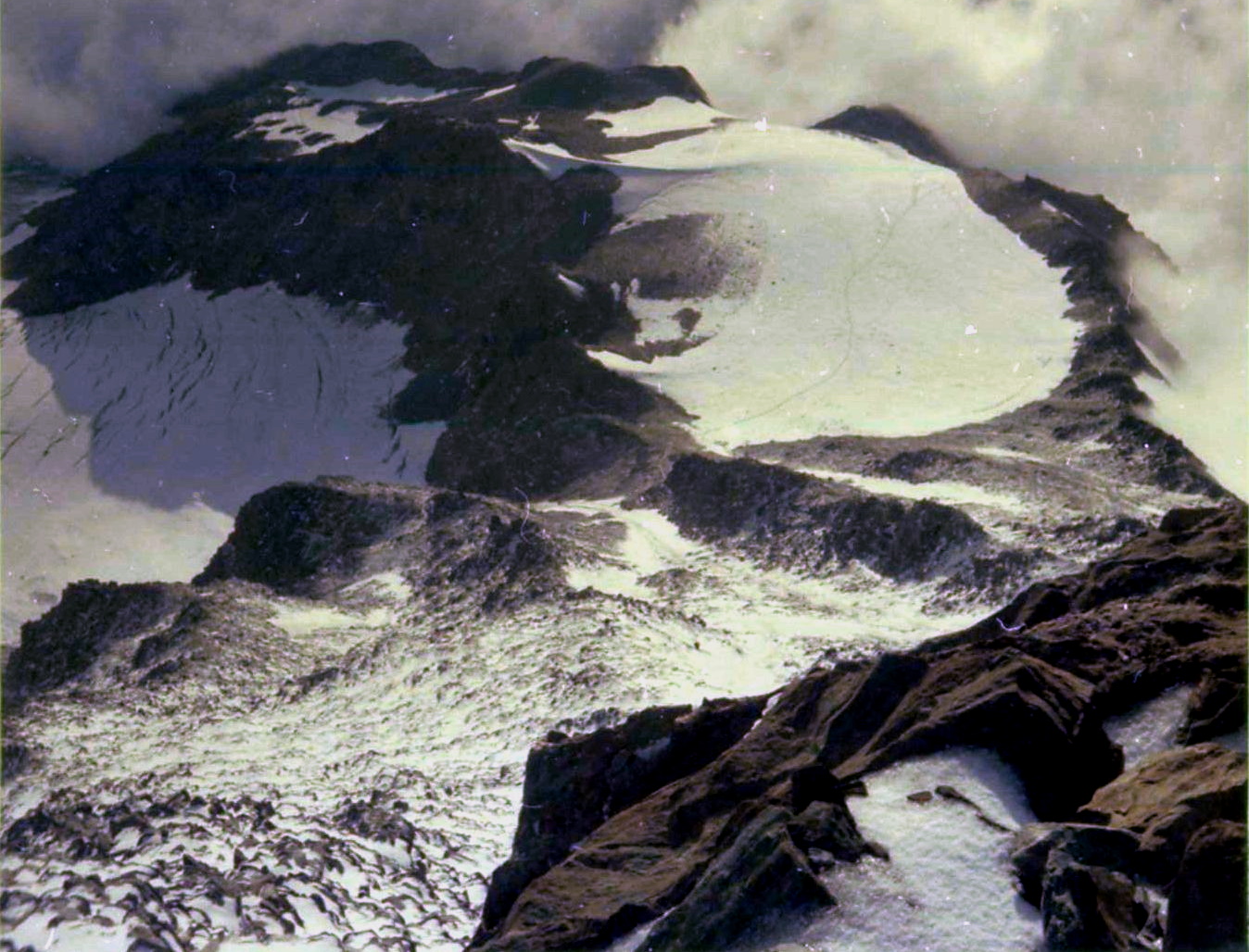 View down to Tete Rousse on ascent to Refuge de Gouter