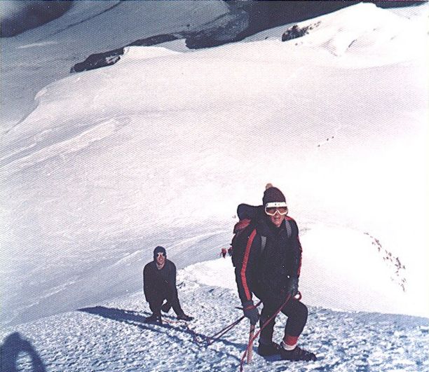 View of lower slopes from summit arete of Monte Rosa