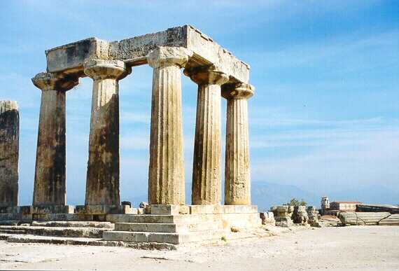 Apollo Temple at Ancient Corinth in the Peloponnese of Greece