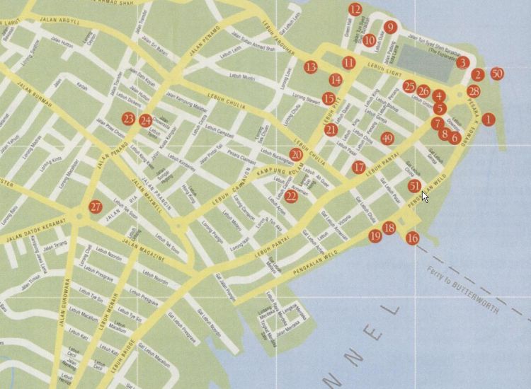 Street Map of Georgetown on Pulau Penang