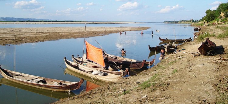 Irrawaddy River at Bagan in central Myanmar / Burma