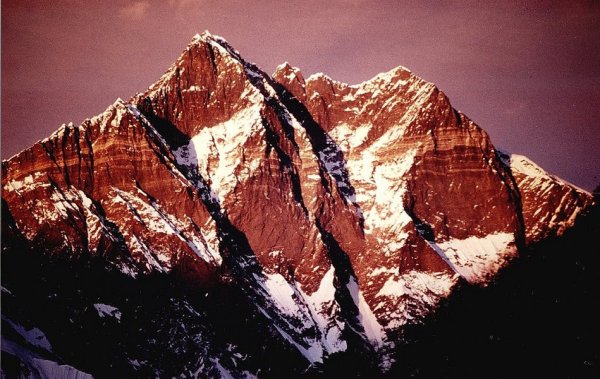 Sunset on Mount Lhotse in the Nepal Himalaya - the world's fourth highest mountain