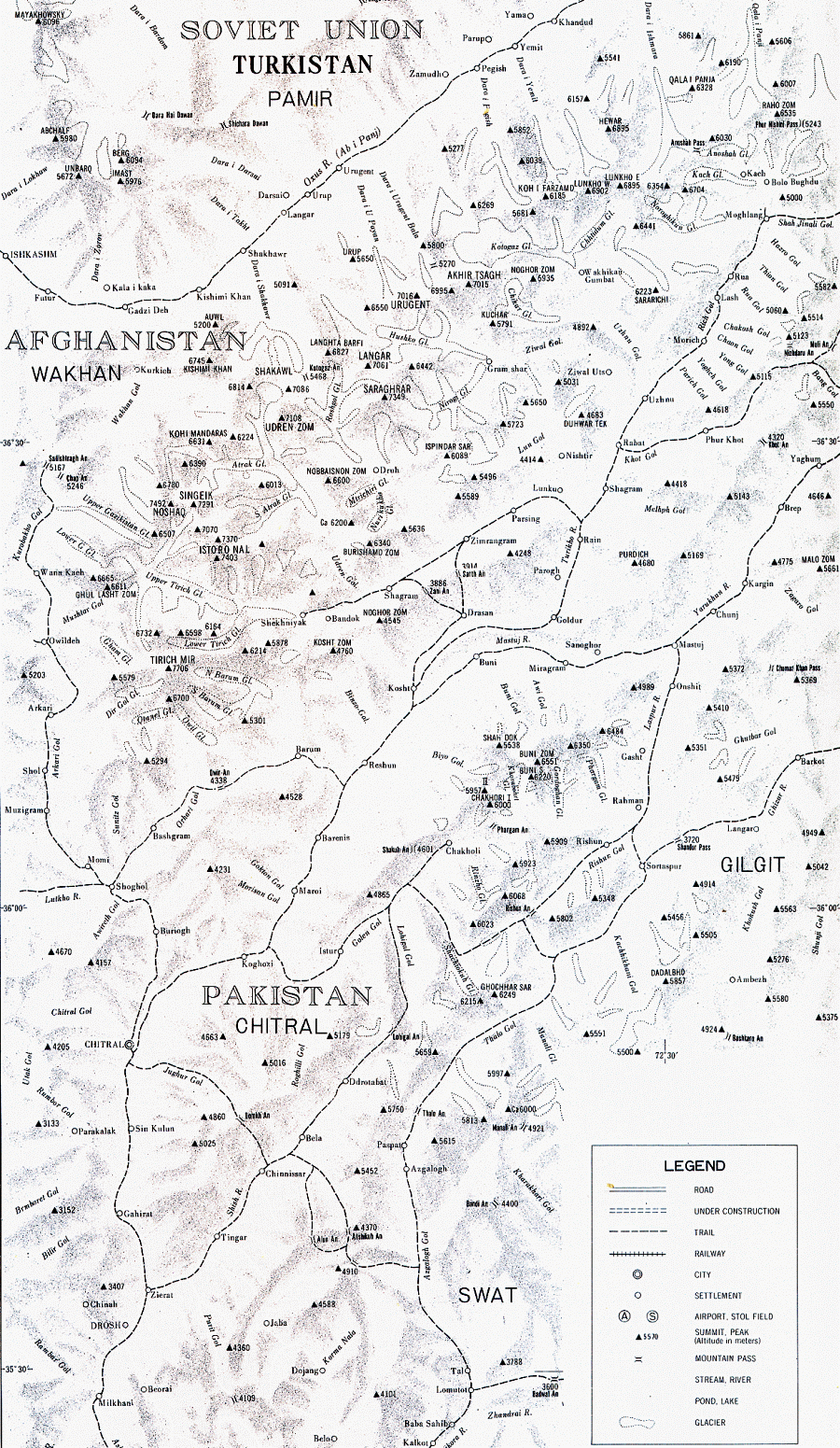 Map of Hindu Kush Region of Pakistan and Afghanistan