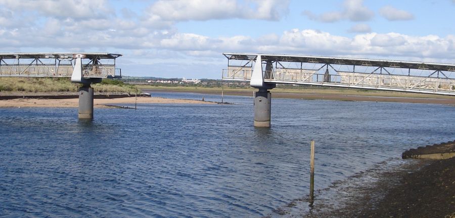 Opening footbridge across River Irvine at the harbour.