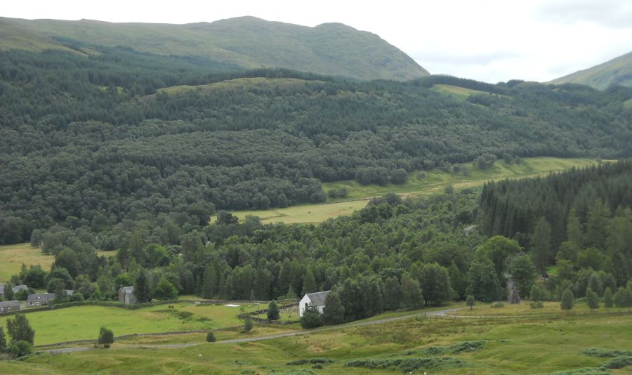 Farm buildings, Church and War Memorial at Innerwick in Glen Lyon