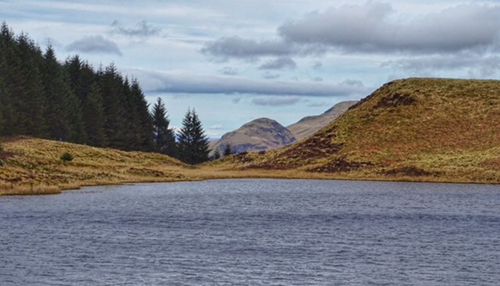 Dumgoyne beyond the Black Loch from Dunellan