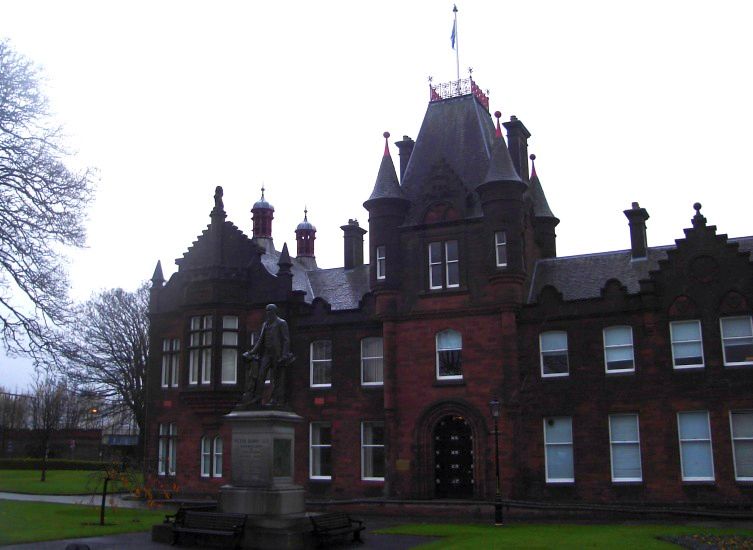 John Denny Statue in front of Building in Dumbarton