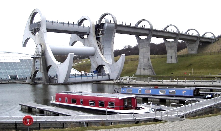 Boats waiting at the Falkirk Wheel