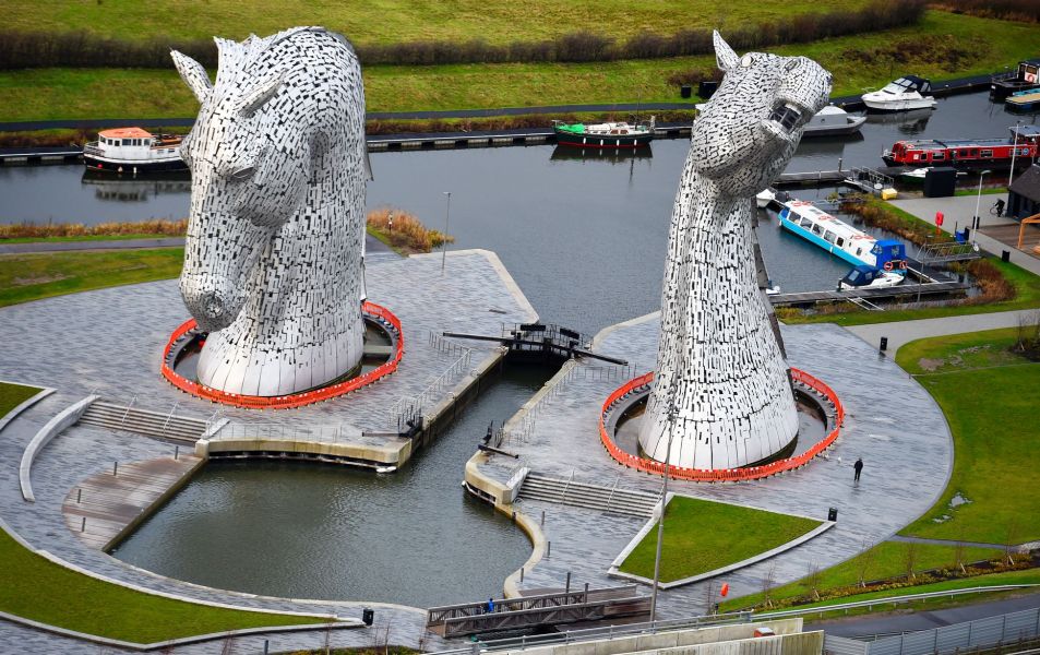 Aerial view of The Kelpies