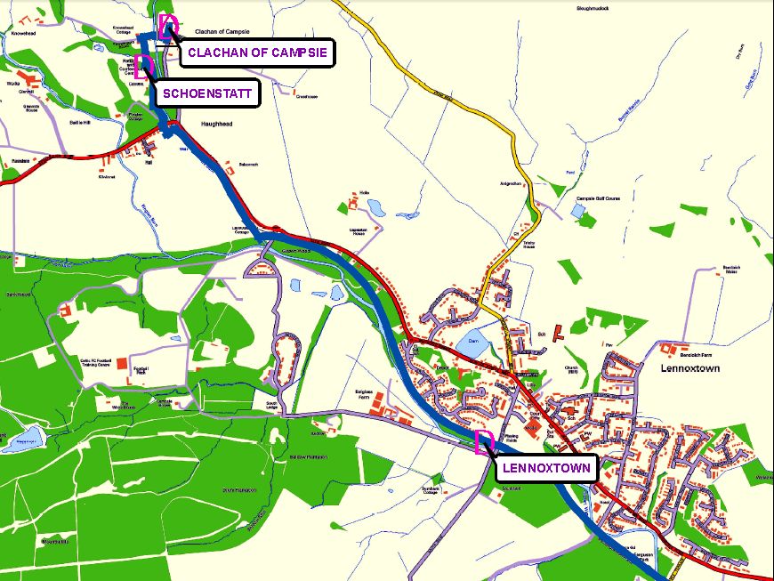 Map of the Thomas Muir Trail from Clachan of Campsie to Lennoxtown