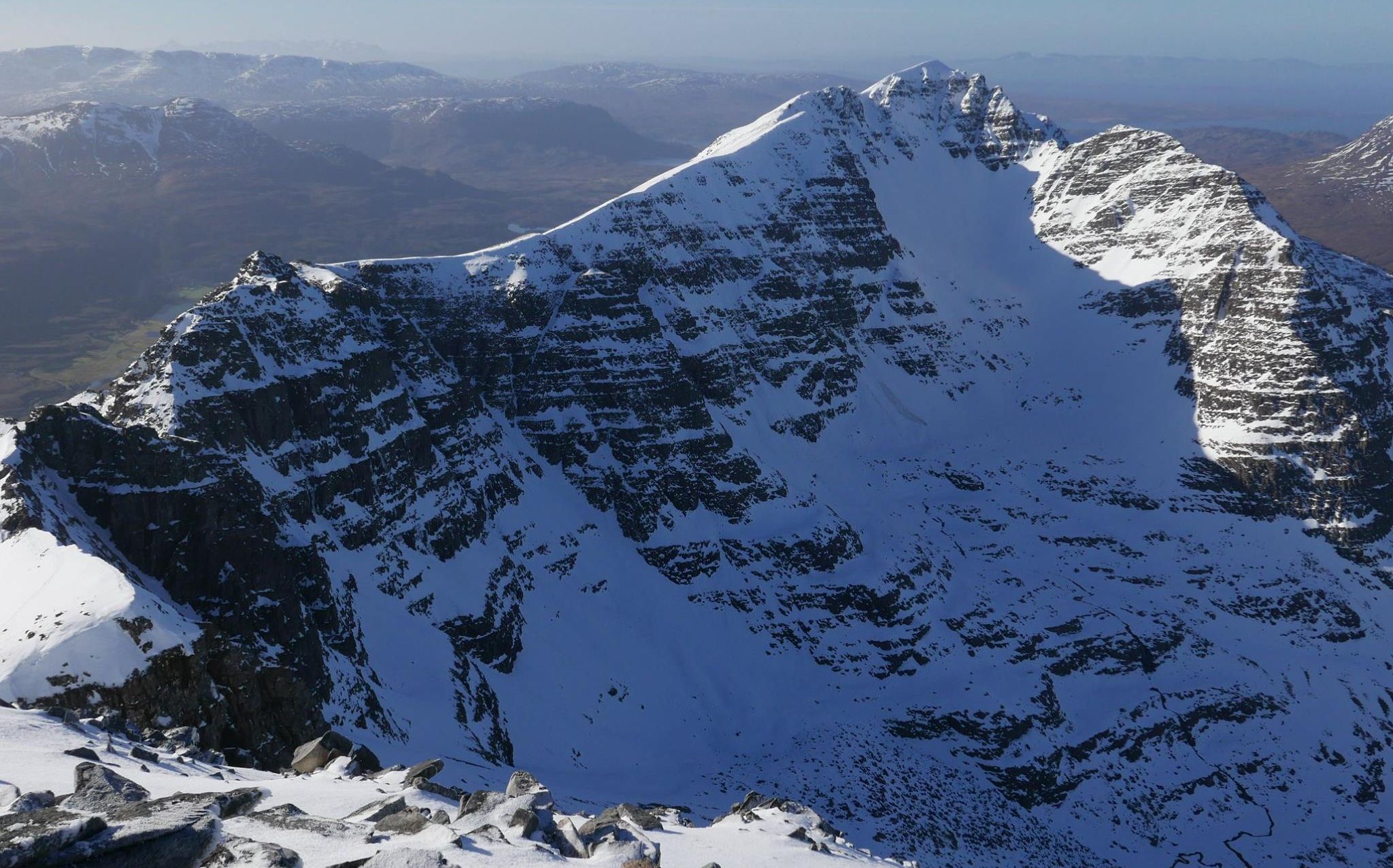 Snow-bound summit ridge of Liathach in winter in the Torridon Region of the NW Highlands of Scotland