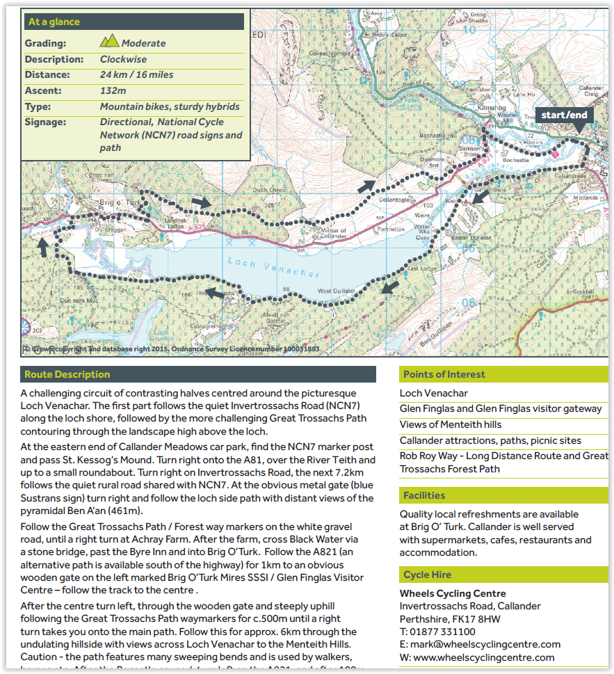 Map of Loch Venacher Cycle Route
