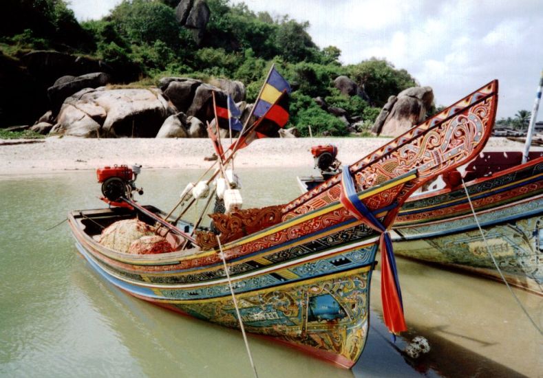 Intricately painted fishing boats at Songkhla