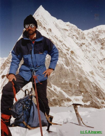 An account and photographs of a trek in the Nepal Himalaya through the Rolwaling Valley including an ascent of Pharchoma and crossing Trashe Labtse high pass