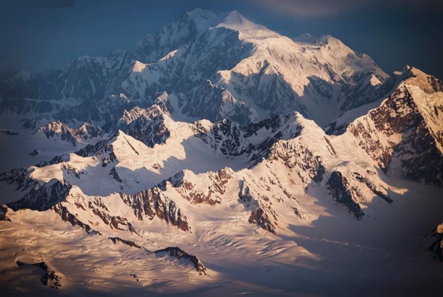 Aerial view of Denali ( Mount Mckinley ) in Alaska - the highest mountain in the USA and North America